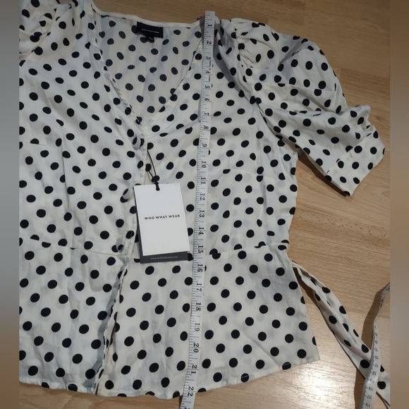 Who What Wear Monochrome Polka Dot Top Puffy Sleeves Vintage Style - Picture 11 of 11